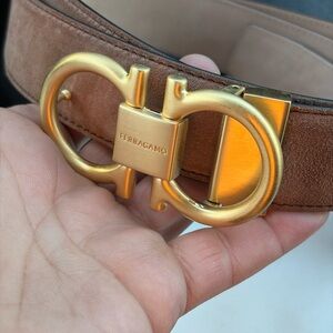 Feregamo Men's Tan Belt with Gold Buckle
